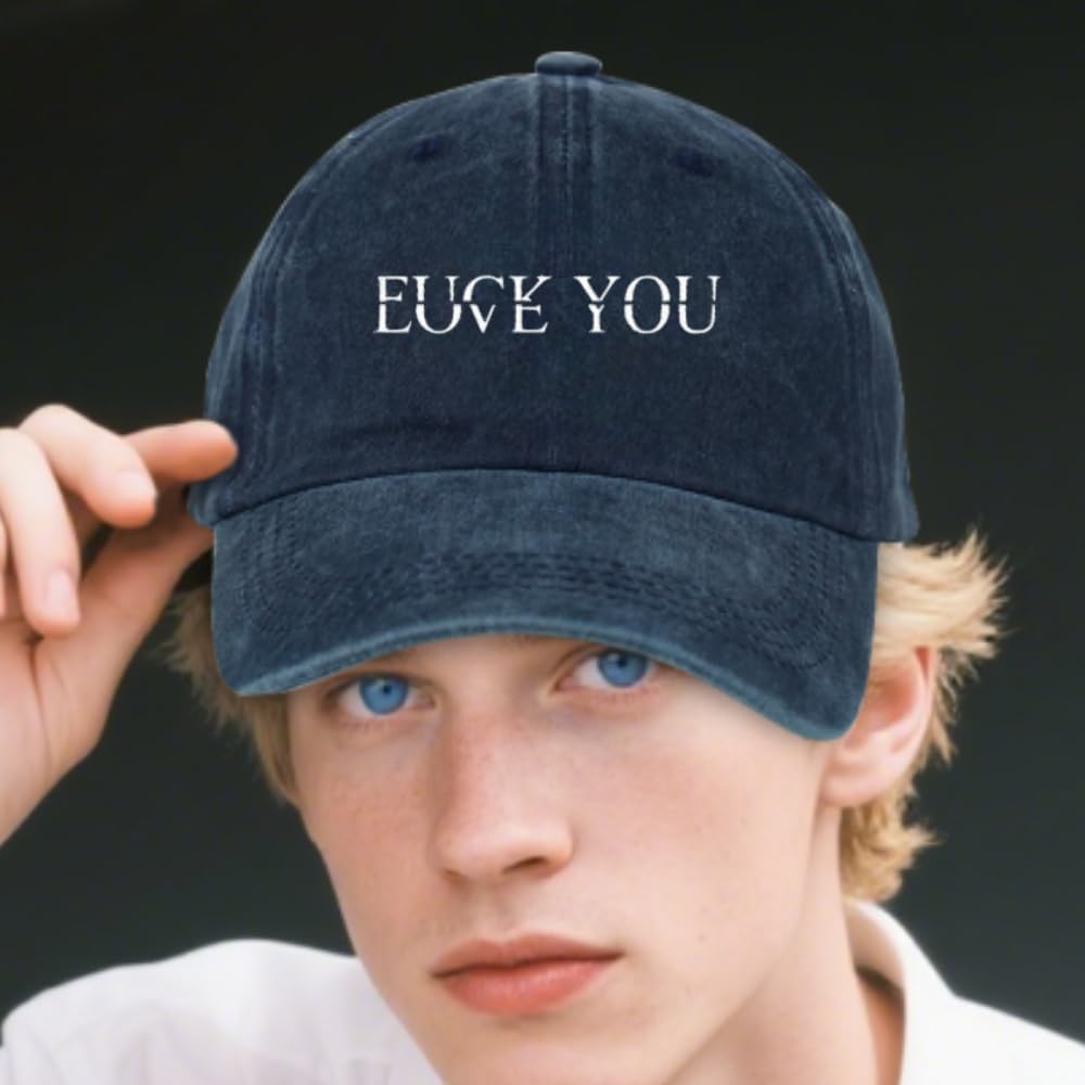 Fuck:Love You Classic Cap, Fuck You Love You Quote Fun Sarcasm Wash Denim Cap, Adult Humor Sayings Quotes, Fuck You Love You, Joke Sarcastic Family Hats