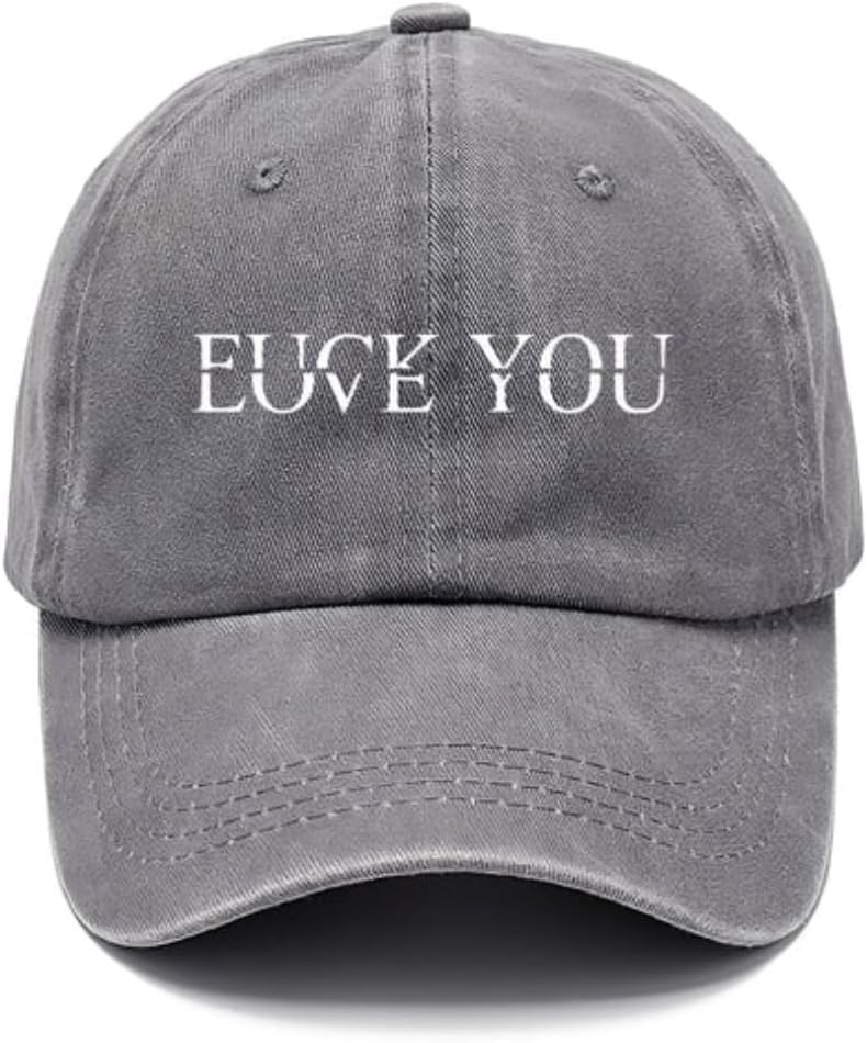 Fuck:Love You Classic Cap, Fuck You Love You Quote Fun Sarcasm Wash Denim Cap, Adult Humor Sayings Quotes, Fuck You Love You, Joke Sarcastic Family Hats