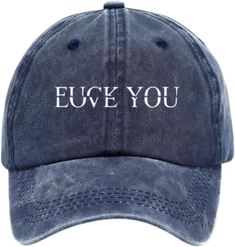 Fuck:Love You Classic Cap, Fuck You Love You Quote Fun Sarcasm Wash Denim Cap, Adult Humor Sayings Quotes, Fuck You Love You, Joke Sarcastic Family Hats
