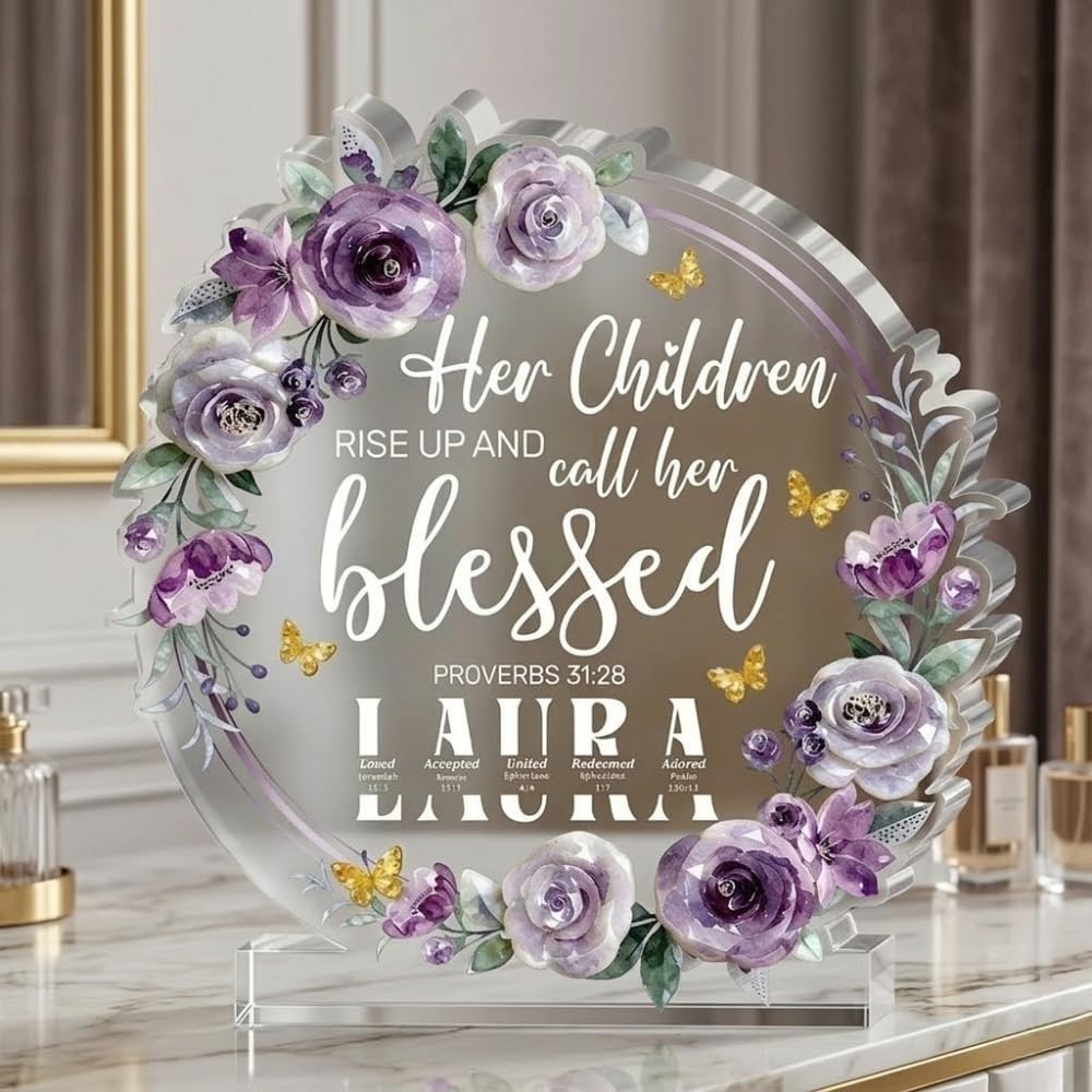 Her Children Rise Up And Call Her Blessed - Personalized Custom Shaped Acrylic Plaque, Spiritual Gifts For Women - Religious Gifts for Prayer On Birthday - Encouragement Spiritual Decor