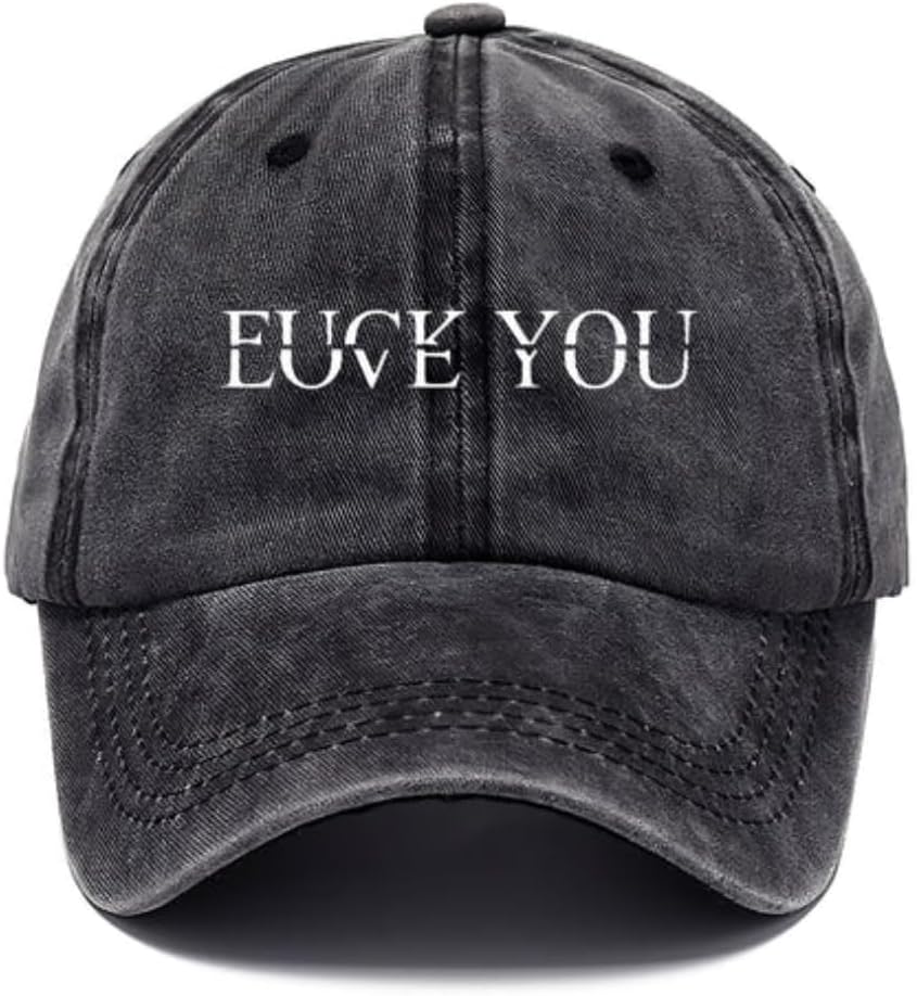 Fuck:Love You Classic Cap, Fuck You Love You Quote Fun Sarcasm Wash Denim Cap, Adult Humor Sayings Quotes, Fuck You Love You, Joke Sarcastic Family Hats