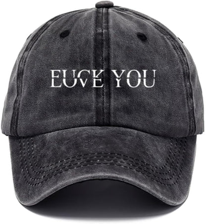 Fuck:Love You Classic Cap, Fuck You Love You Quote Fun Sarcasm Wash Denim Cap, Adult Humor Sayings Quotes, Fuck You Love You, Joke Sarcastic Family Hats