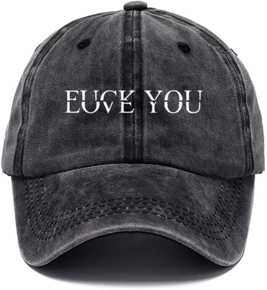 Fuck:Love You Classic Cap, Fuck You Love You Quote Fun Sarcasm Wash Denim Cap, Adult Humor Sayings Quotes, Fuck You Love You, Joke Sarcastic Family Hats