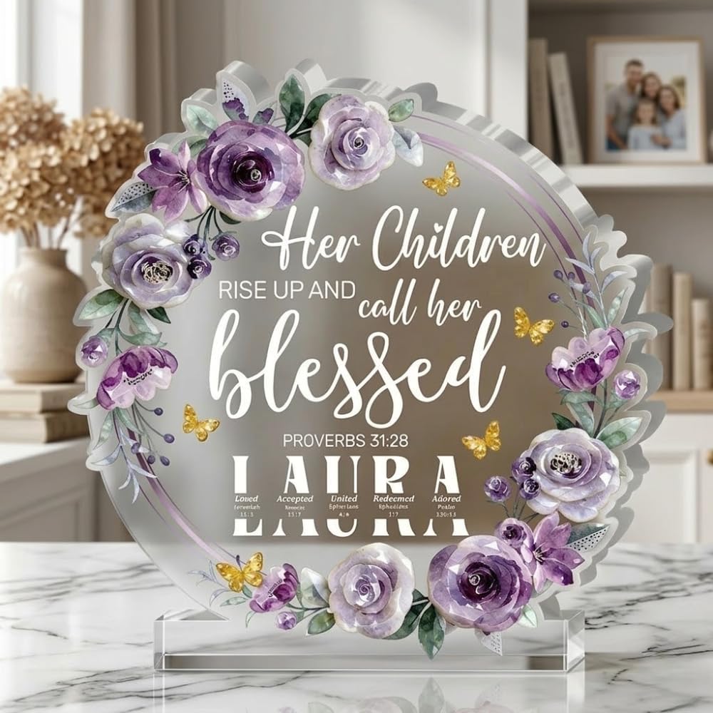Her Children Rise Up And Call Her Blessed - Personalized Custom Shaped Acrylic Plaque, Spiritual Gifts For Women - Religious Gifts for Prayer On Birthday - Encouragement Spiritual Decor