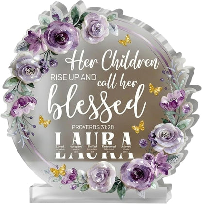 Her Children Rise Up And Call Her Blessed - Personalized Custom Shaped Acrylic Plaque, Spiritual Gifts For Women - Religious Gifts for Prayer On Birthday - Encouragement Spiritual Decor